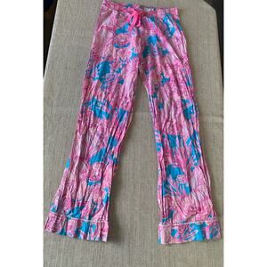 Lilly Pulitzer Blue Pink Coral Reef Pajama PJ Bottoms Wide S